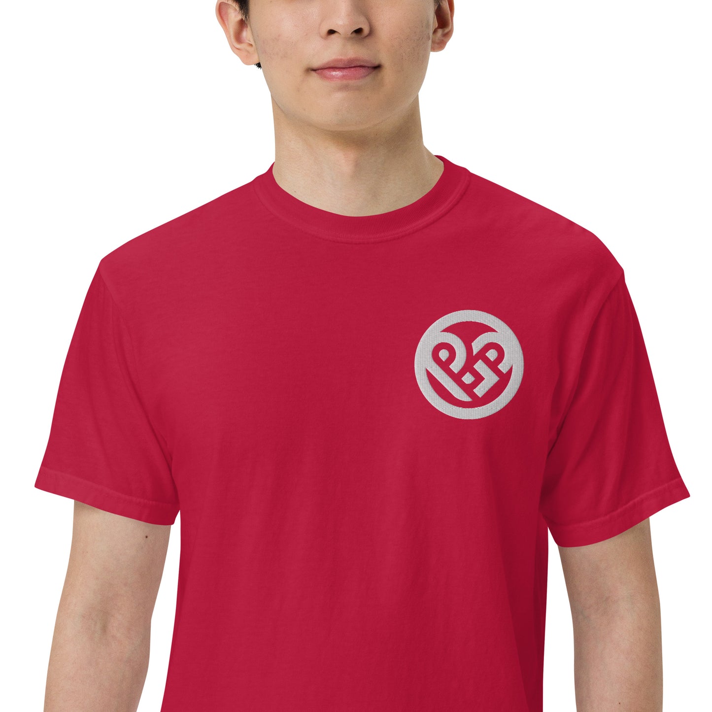Playground Men’s garment-dyed heavyweight t-shirt Embroidered PG heart with Print on the Back