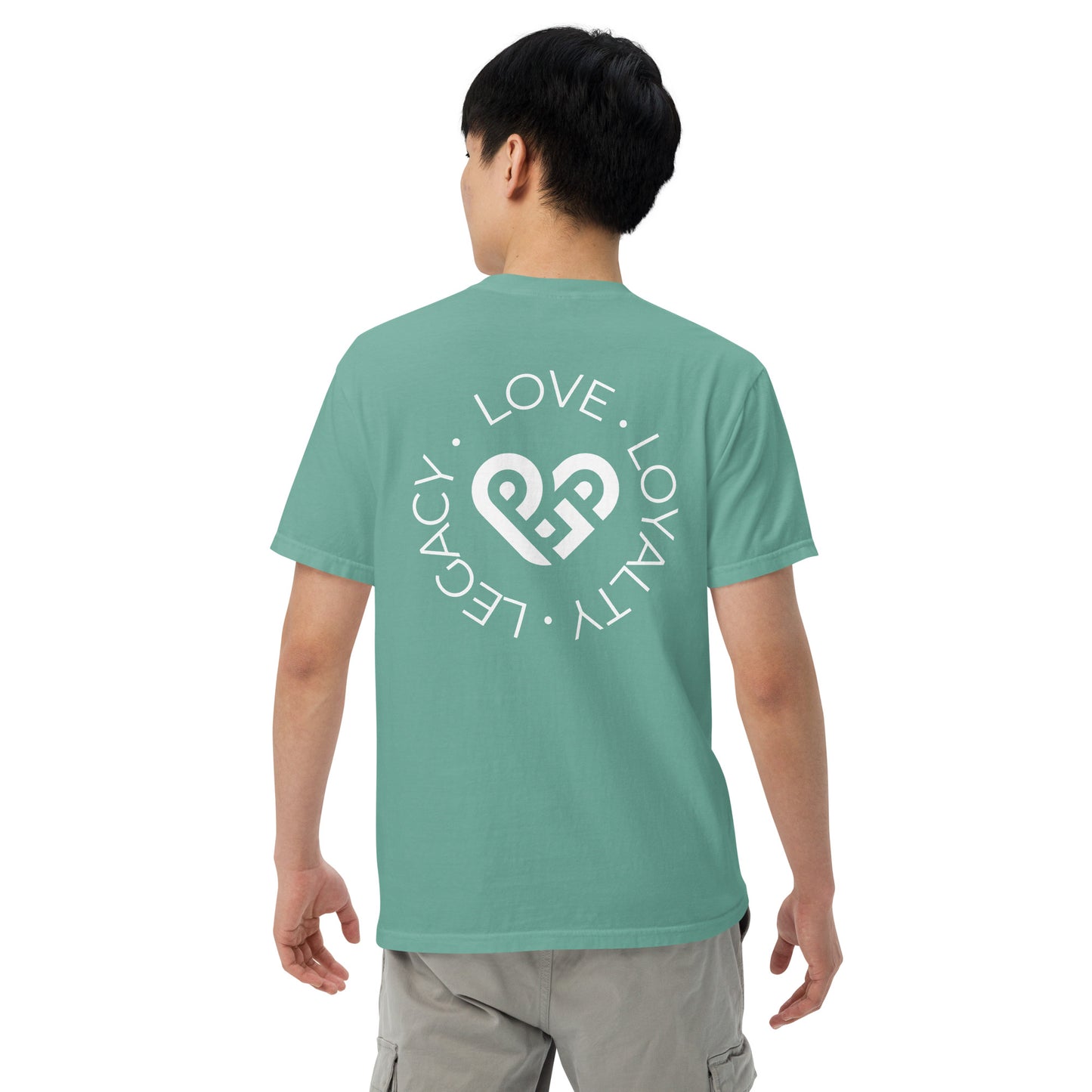 Playground Men’s garment-dyed heavyweight t-shirt Embroidered PG heart with Print on the Back