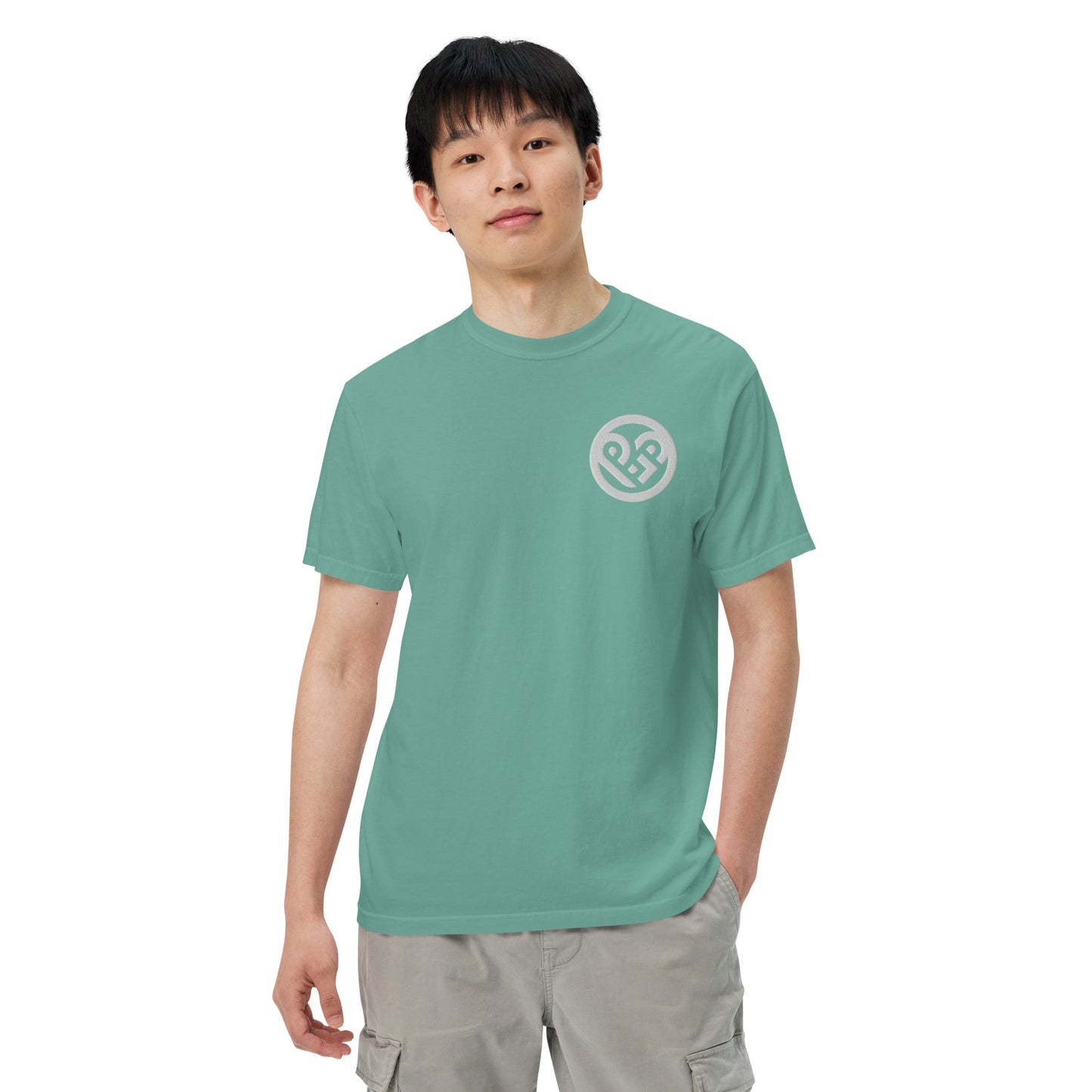 Playground Men’s garment-dyed heavyweight t-shirt Embroidered PG heart with Print on the Back
