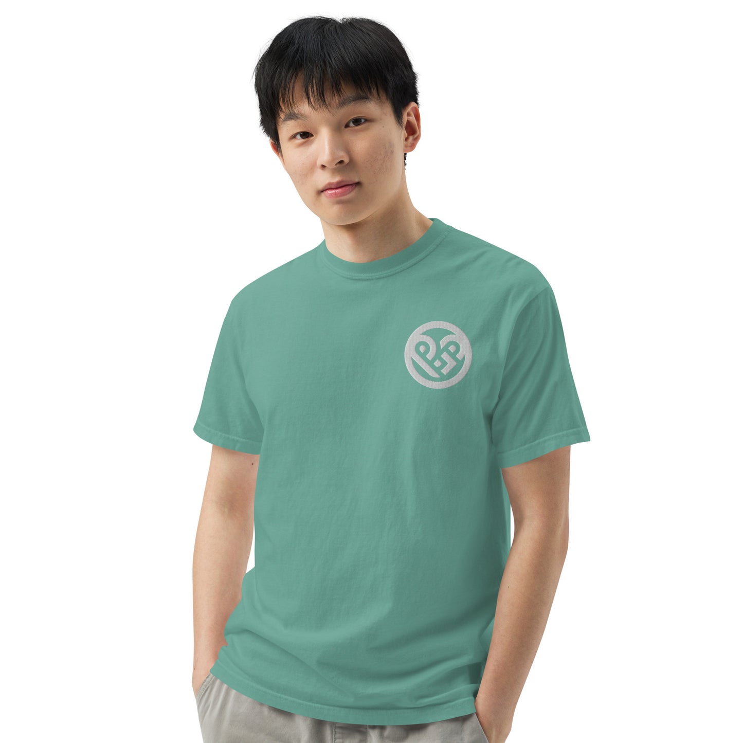 Playground Men’s garment-dyed heavyweight t-shirt Embroidered PG heart with Print on the Back