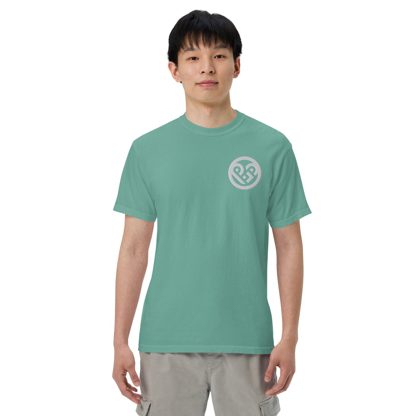 Playground Men’s garment-dyed heavyweight t-shirt Embroidered PG heart with Print on the Back
