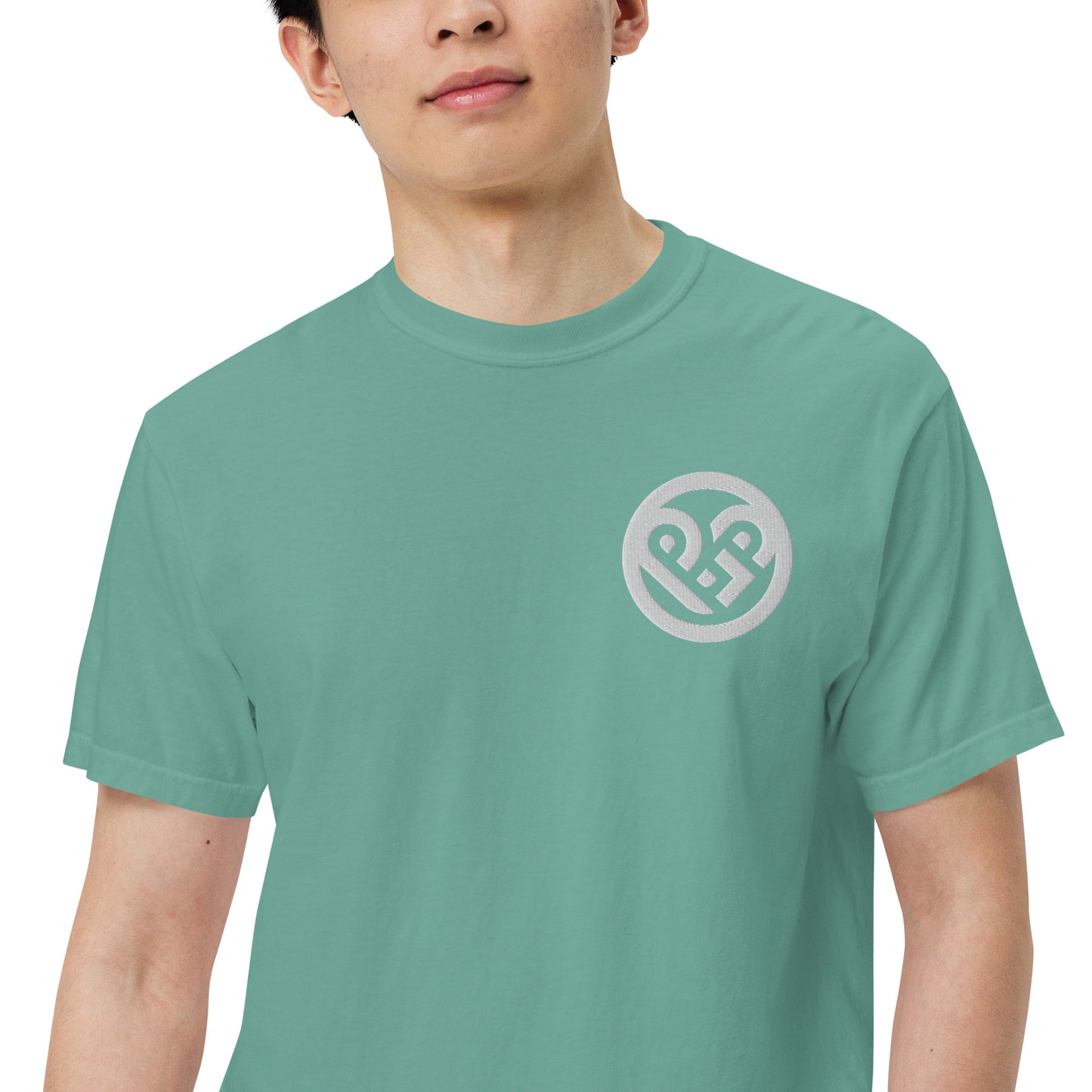 Playground Men’s garment-dyed heavyweight t-shirt Embroidered PG heart with Print on the Back
