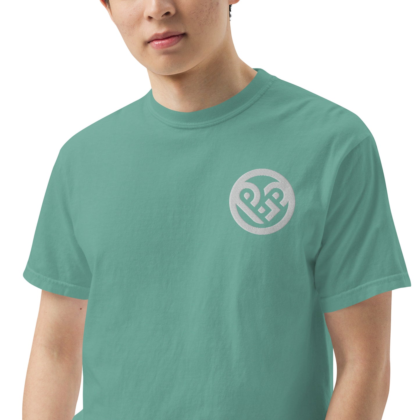 Playground Men’s garment-dyed heavyweight t-shirt Embroidered PG heart with Print on the Back