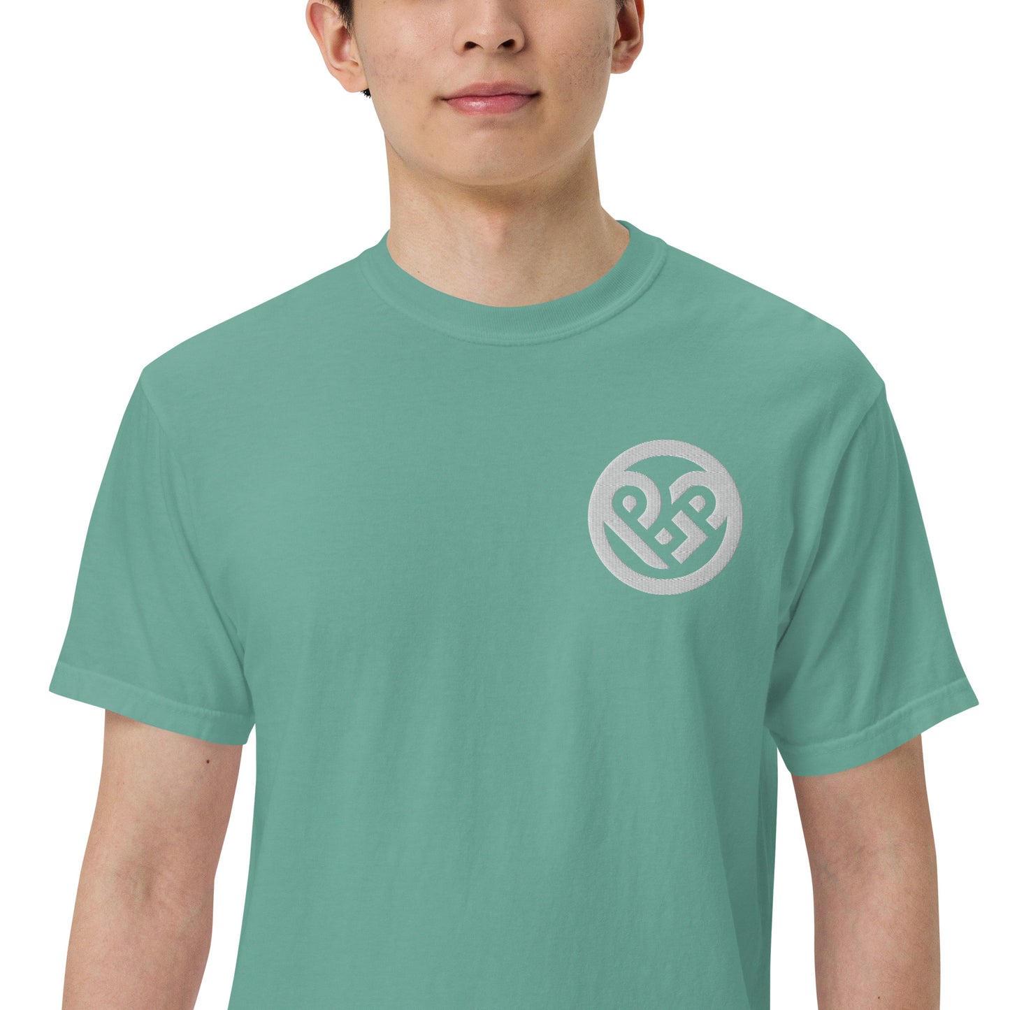 Playground Men’s garment-dyed heavyweight t-shirt Embroidered PG heart with Print on the Back