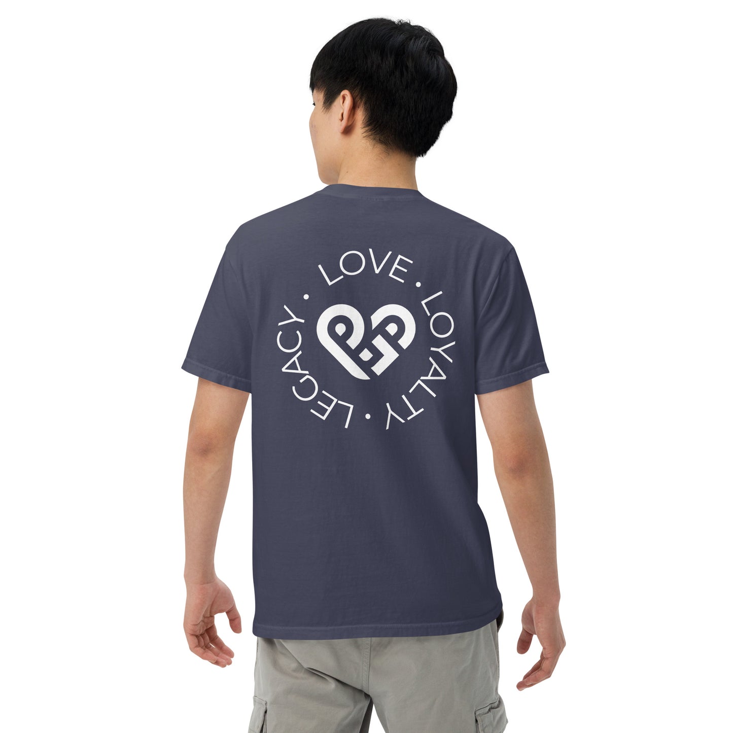 Playground Men’s garment-dyed heavyweight t-shirt Embroidered PG heart with Print on the Back