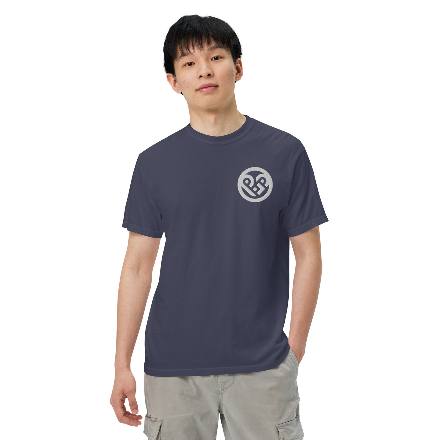 Playground Men’s garment-dyed heavyweight t-shirt Embroidered PG heart with Print on the Back