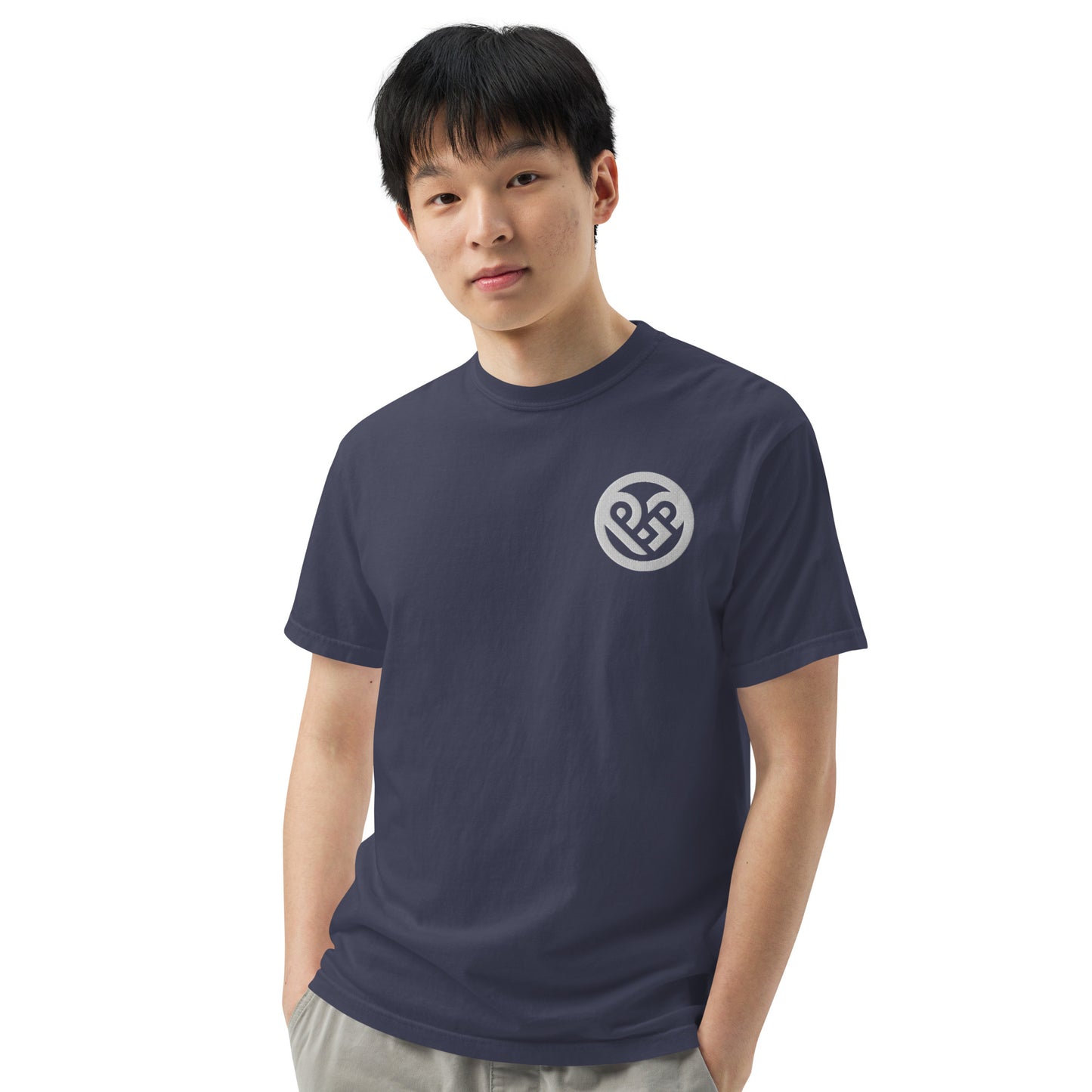 Playground Men’s garment-dyed heavyweight t-shirt Embroidered PG heart with Print on the Back