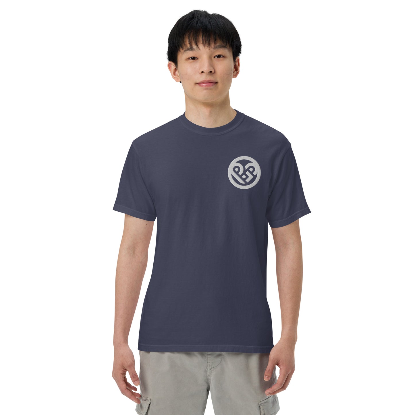 Playground Men’s garment-dyed heavyweight t-shirt Embroidered PG heart with Print on the Back
