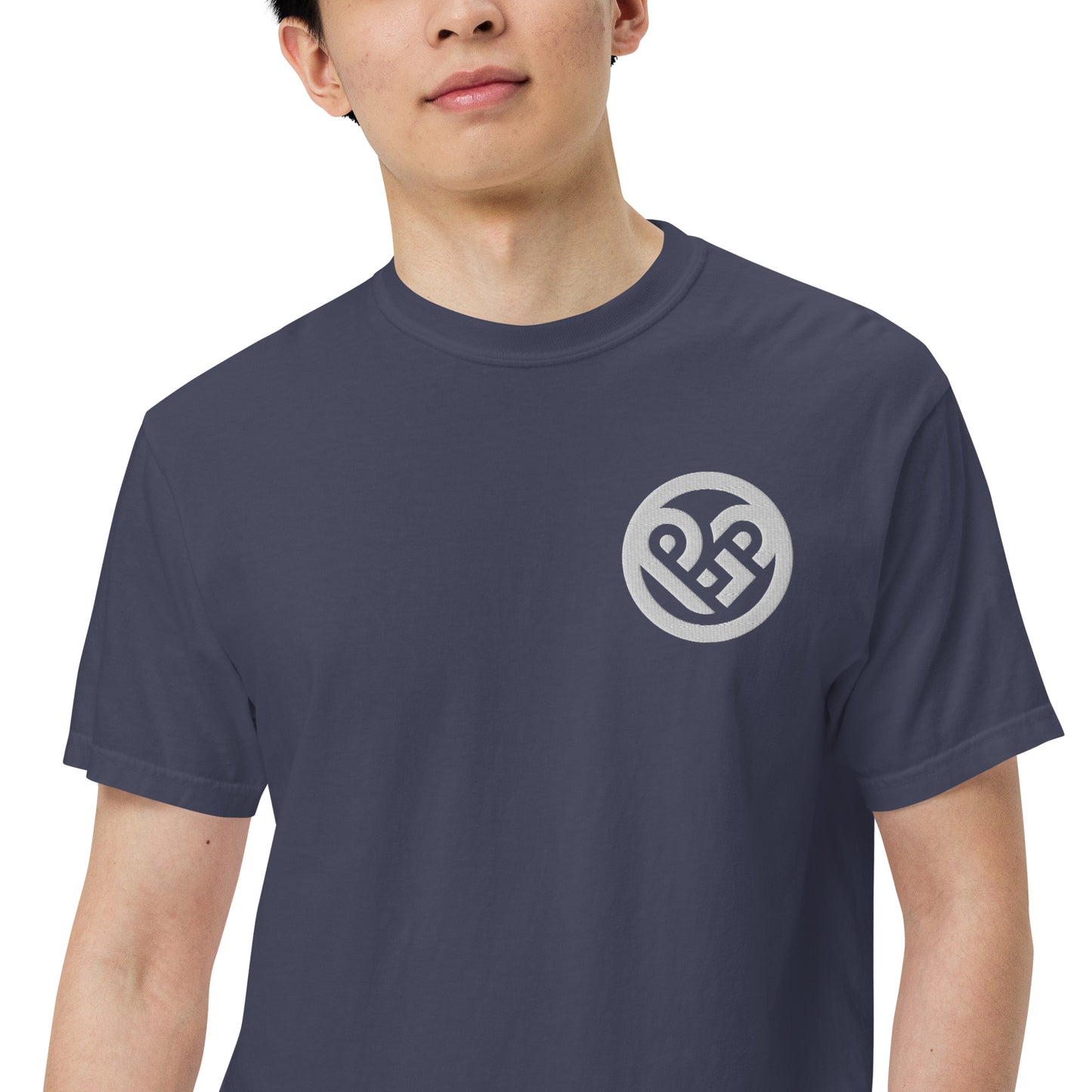 Playground Men’s garment-dyed heavyweight t-shirt Embroidered PG heart with Print on the Back
