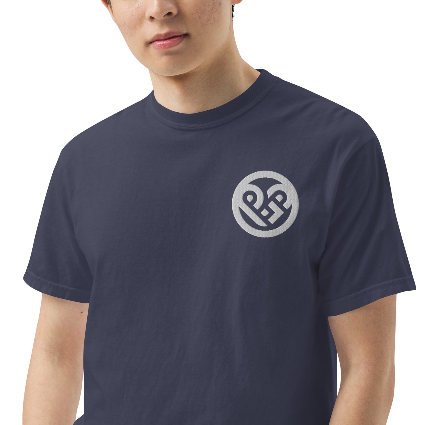 Playground Men’s garment-dyed heavyweight t-shirt Embroidered PG heart with Print on the Back