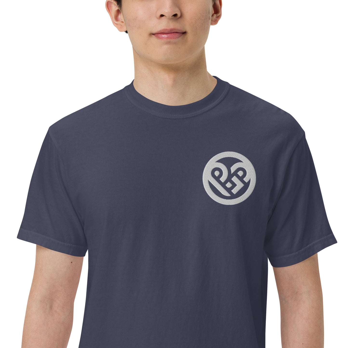 Playground Men’s garment-dyed heavyweight t-shirt Embroidered PG heart with Print on the Back