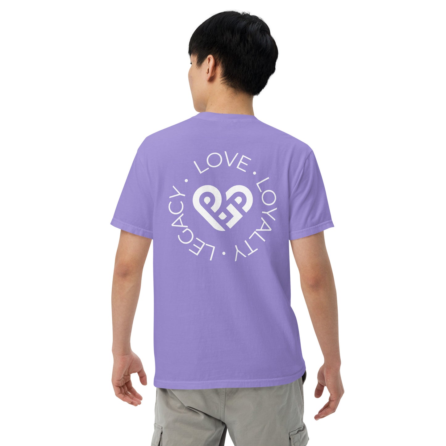 Playground Men’s garment-dyed heavyweight t-shirt Embroidered PG heart with Print on the Back