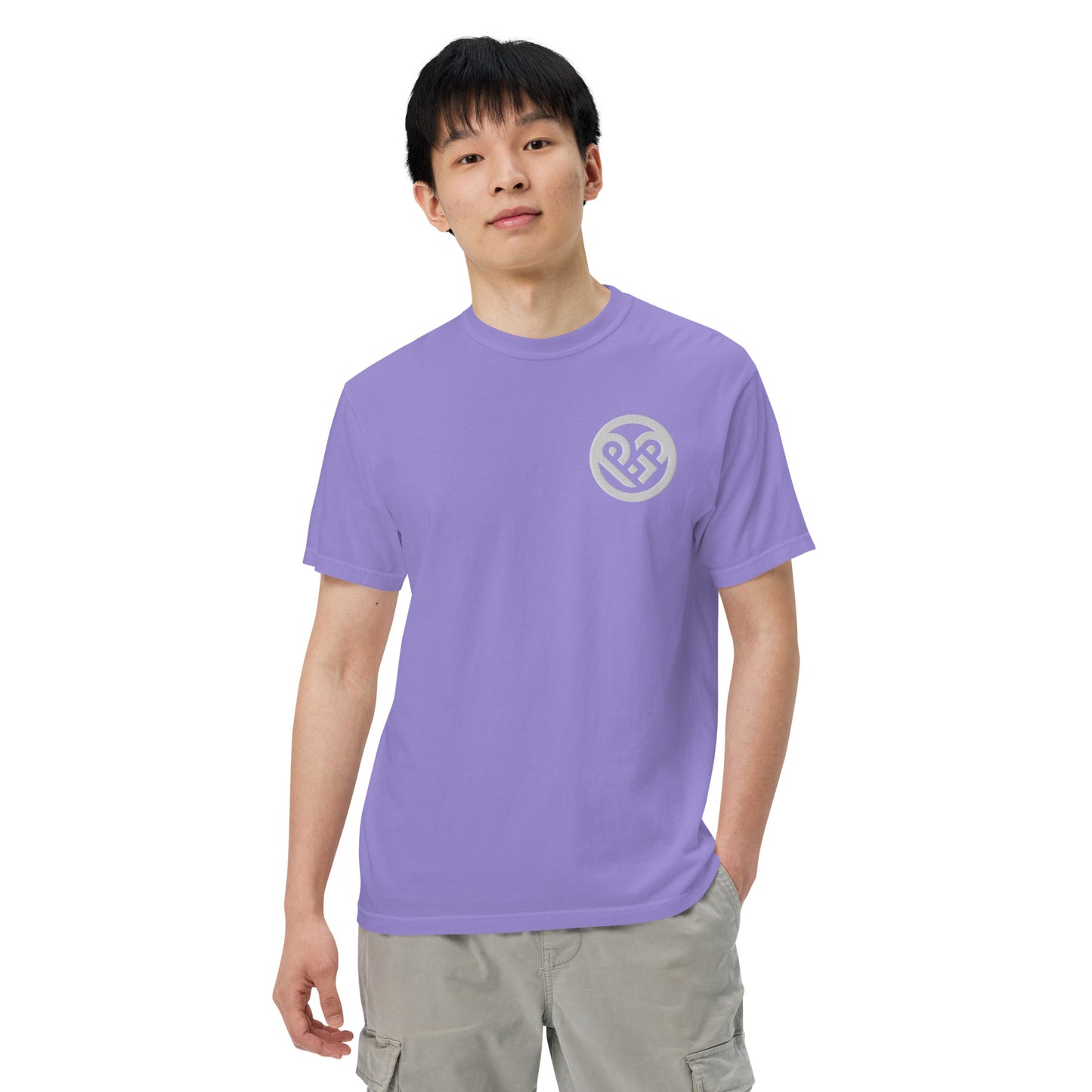 Playground Men’s garment-dyed heavyweight t-shirt Embroidered PG heart with Print on the Back