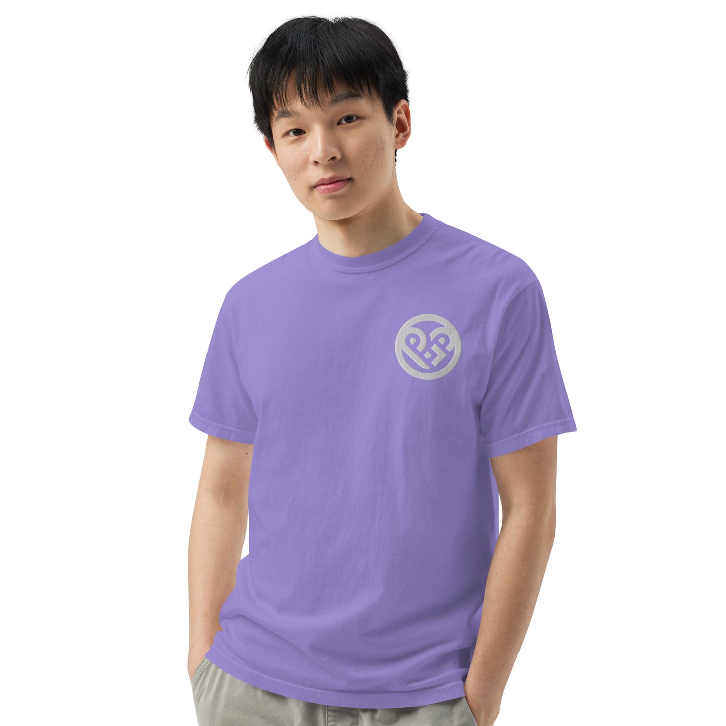 Playground Men’s garment-dyed heavyweight t-shirt Embroidered PG heart with Print on the Back