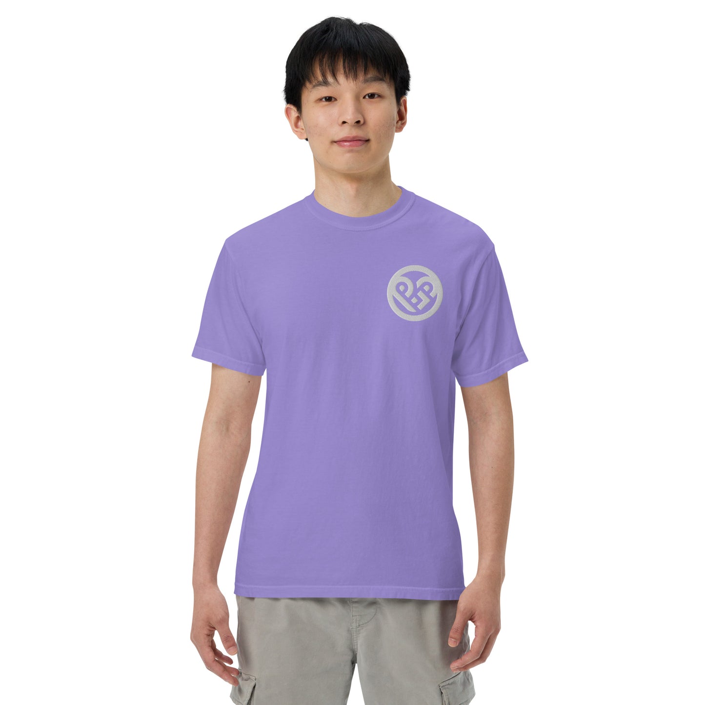 Playground Men’s garment-dyed heavyweight t-shirt Embroidered PG heart with Print on the Back