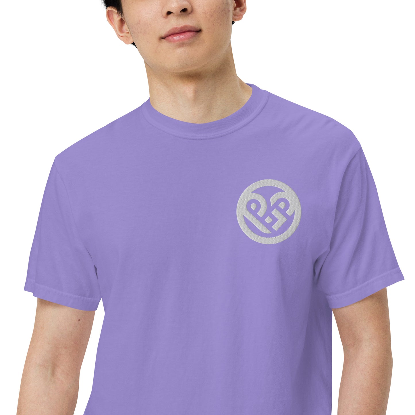Playground Men’s garment-dyed heavyweight t-shirt Embroidered PG heart with Print on the Back