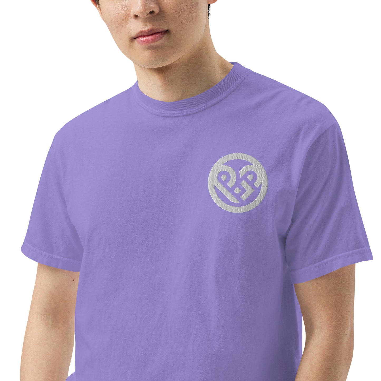 Playground Men’s garment-dyed heavyweight t-shirt Embroidered PG heart with Print on the Back