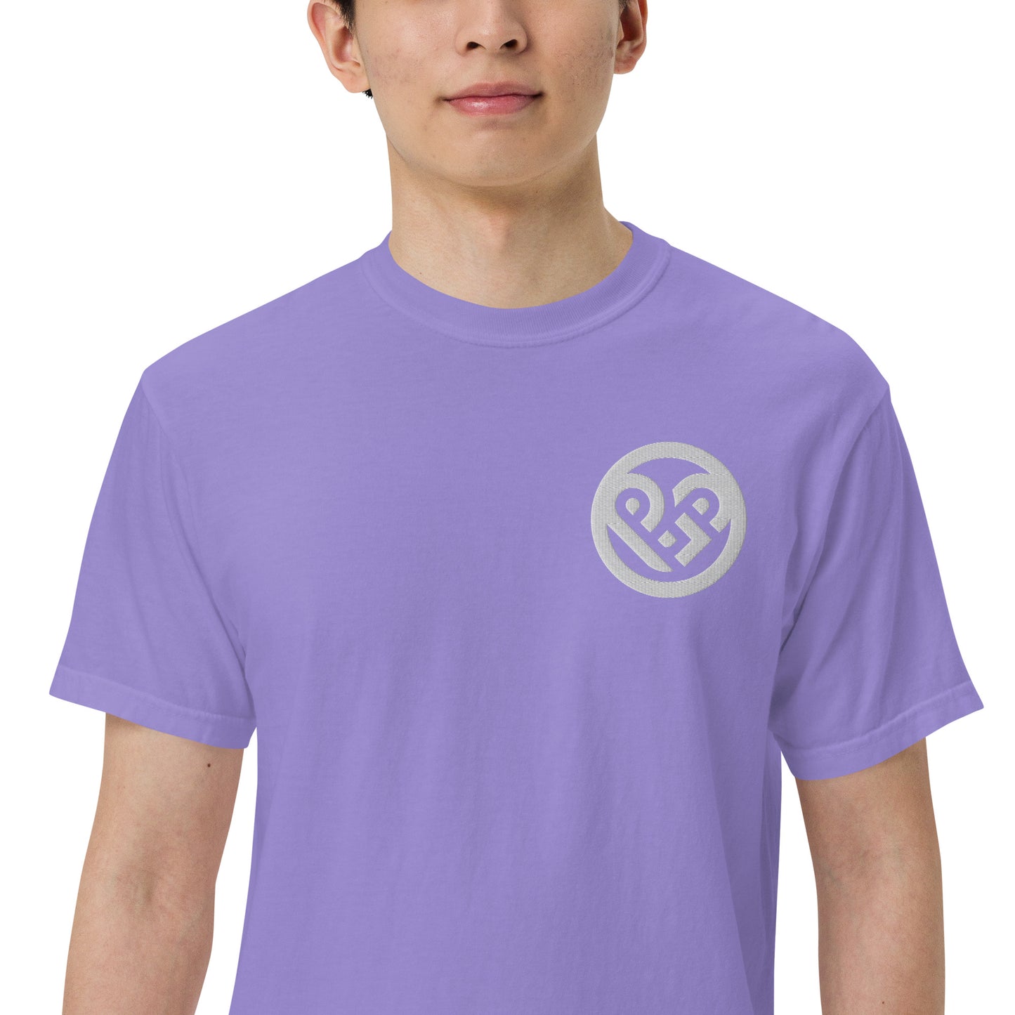 Playground Men’s garment-dyed heavyweight t-shirt Embroidered PG heart with Print on the Back