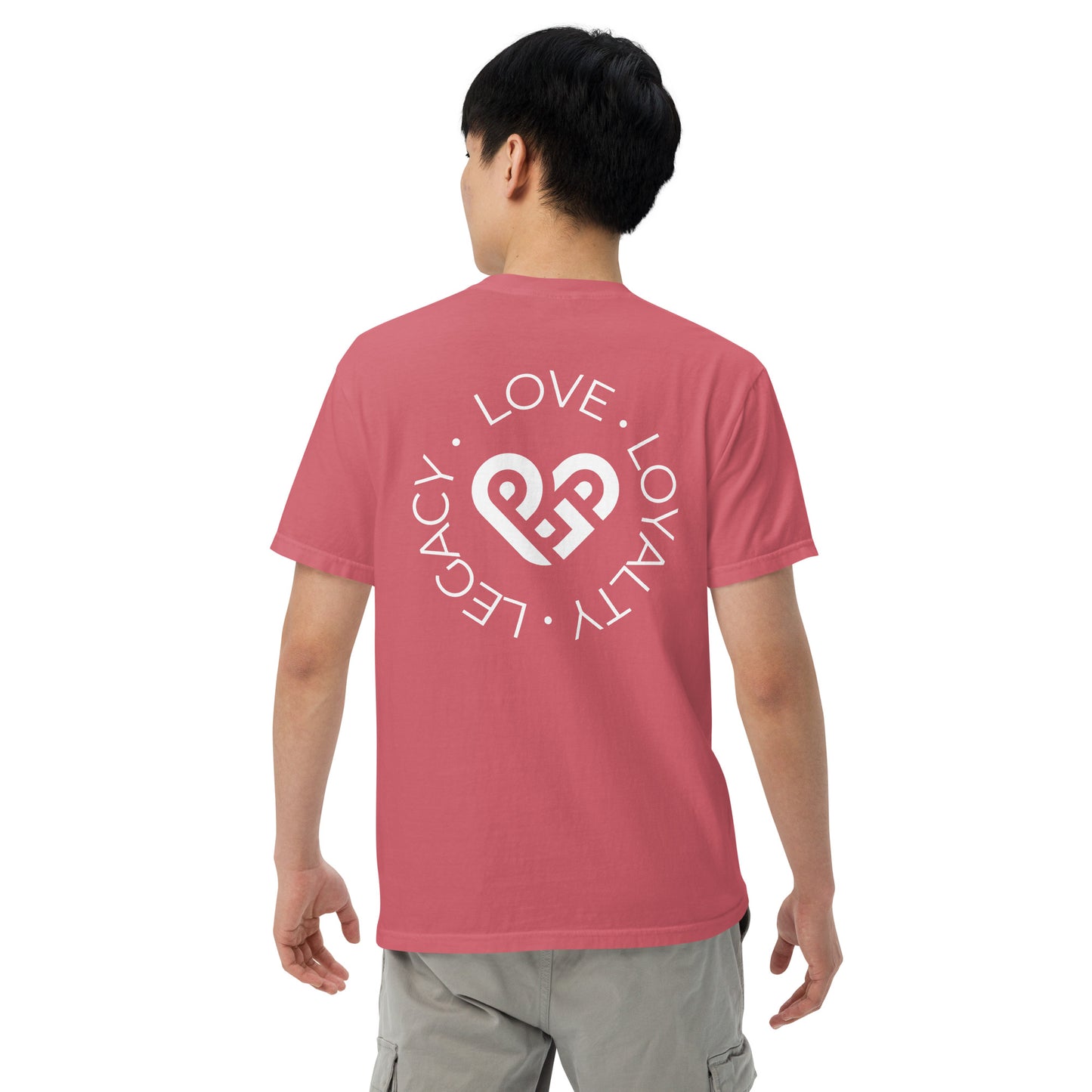 Playground Men’s garment-dyed heavyweight t-shirt Embroidered PG heart with Print on the Back