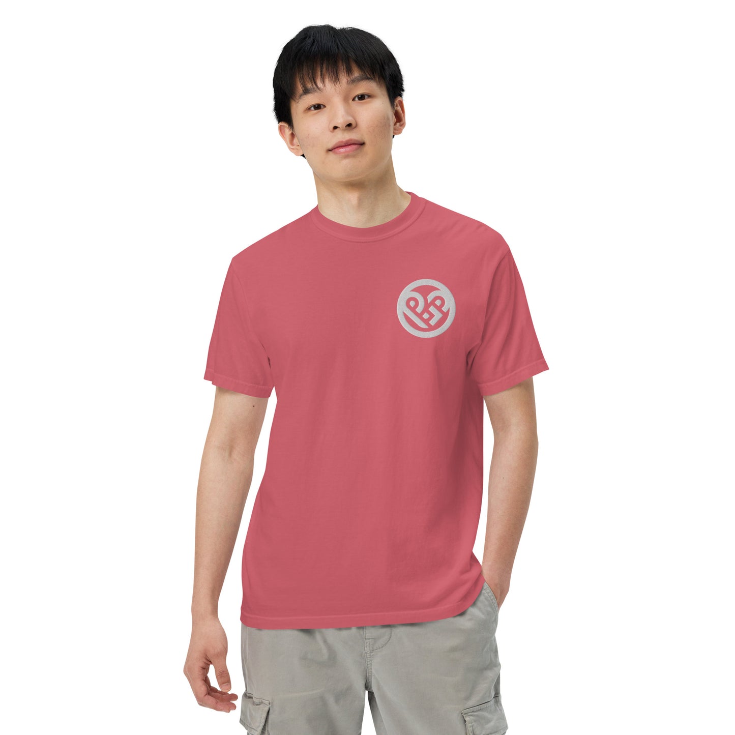 Playground Men’s garment-dyed heavyweight t-shirt Embroidered PG heart with Print on the Back