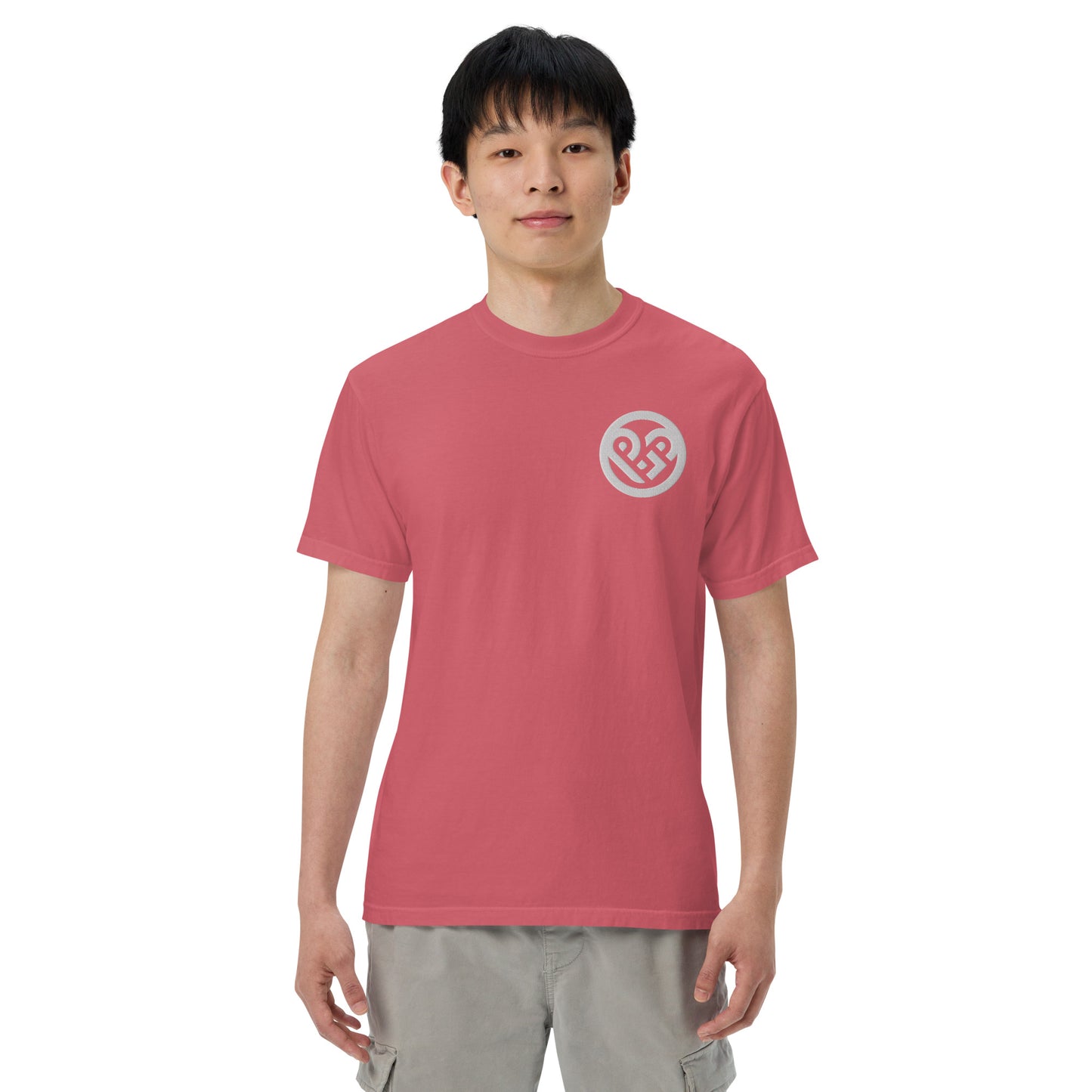 Playground Men’s garment-dyed heavyweight t-shirt Embroidered PG heart with Print on the Back