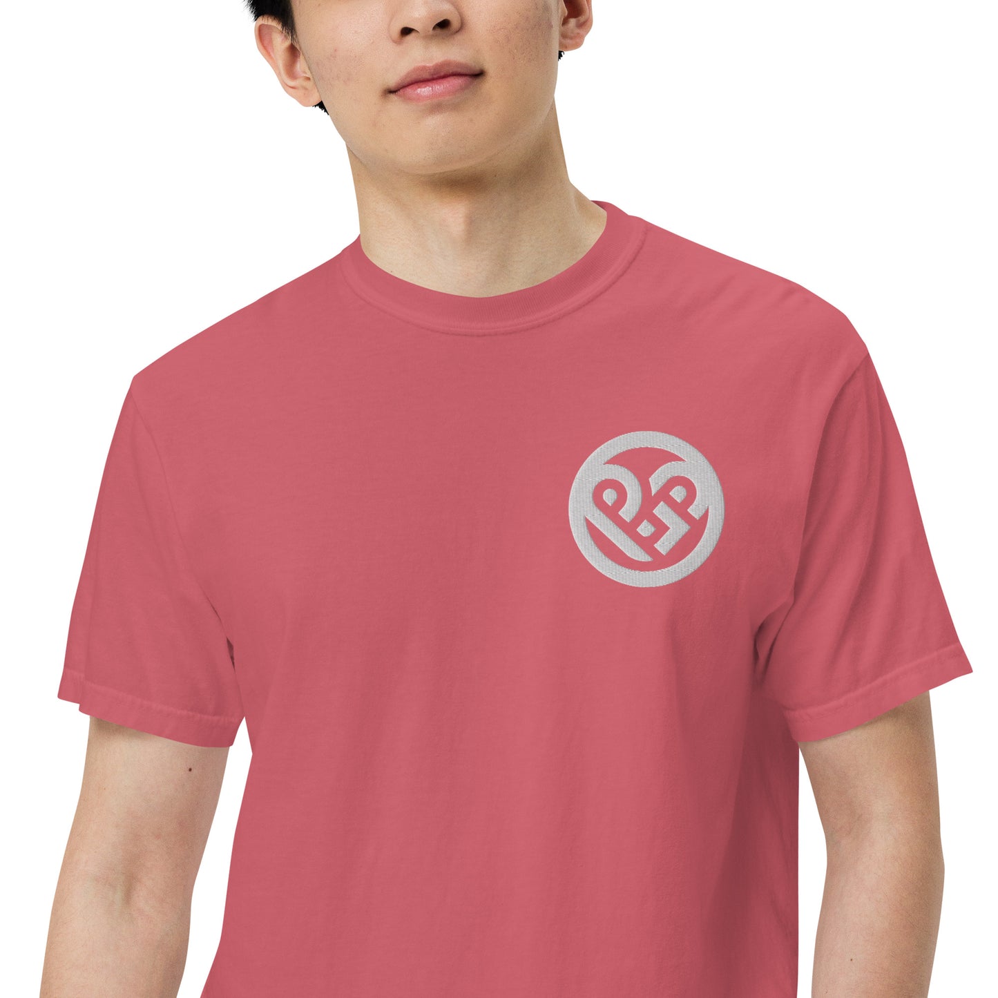 Playground Men’s garment-dyed heavyweight t-shirt Embroidered PG heart with Print on the Back