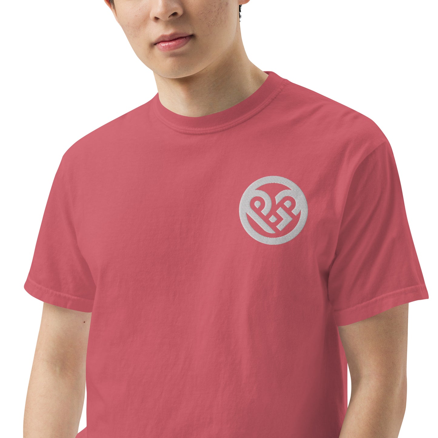 Playground Men’s garment-dyed heavyweight t-shirt Embroidered PG heart with Print on the Back