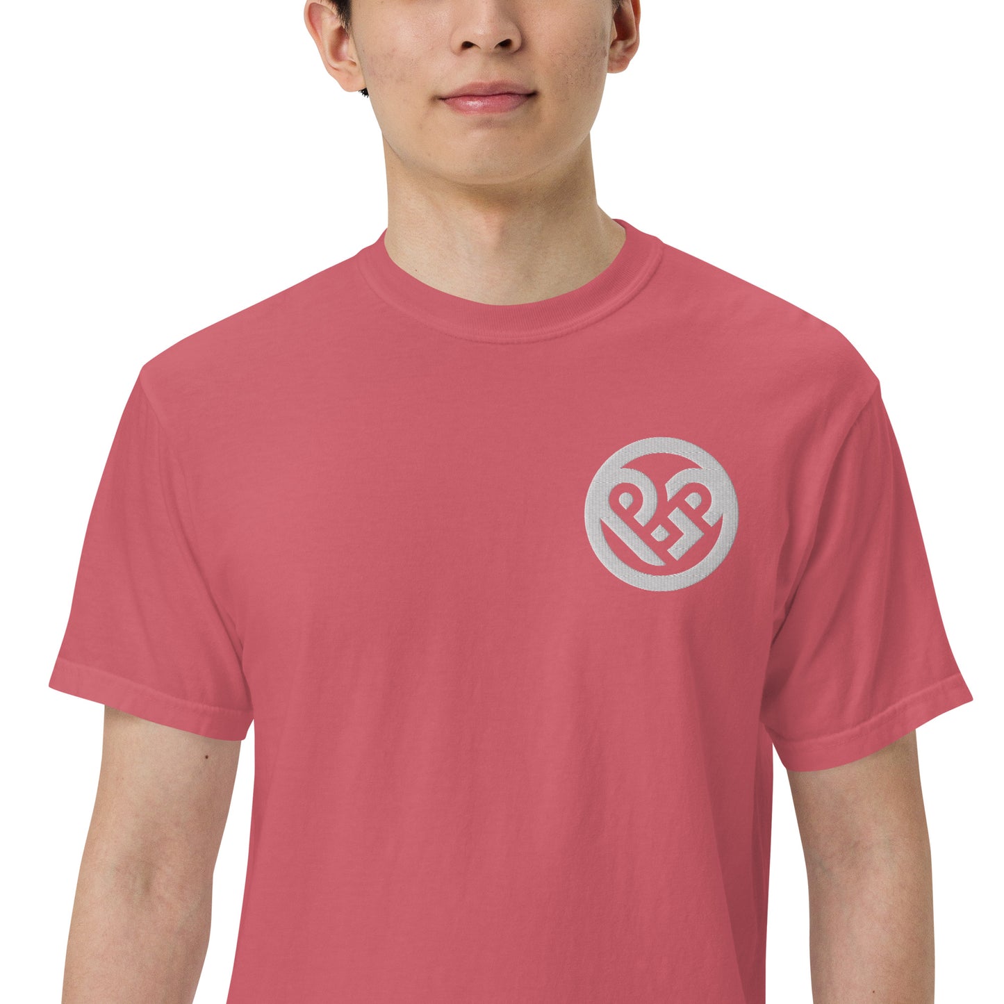 Playground Men’s garment-dyed heavyweight t-shirt Embroidered PG heart with Print on the Back