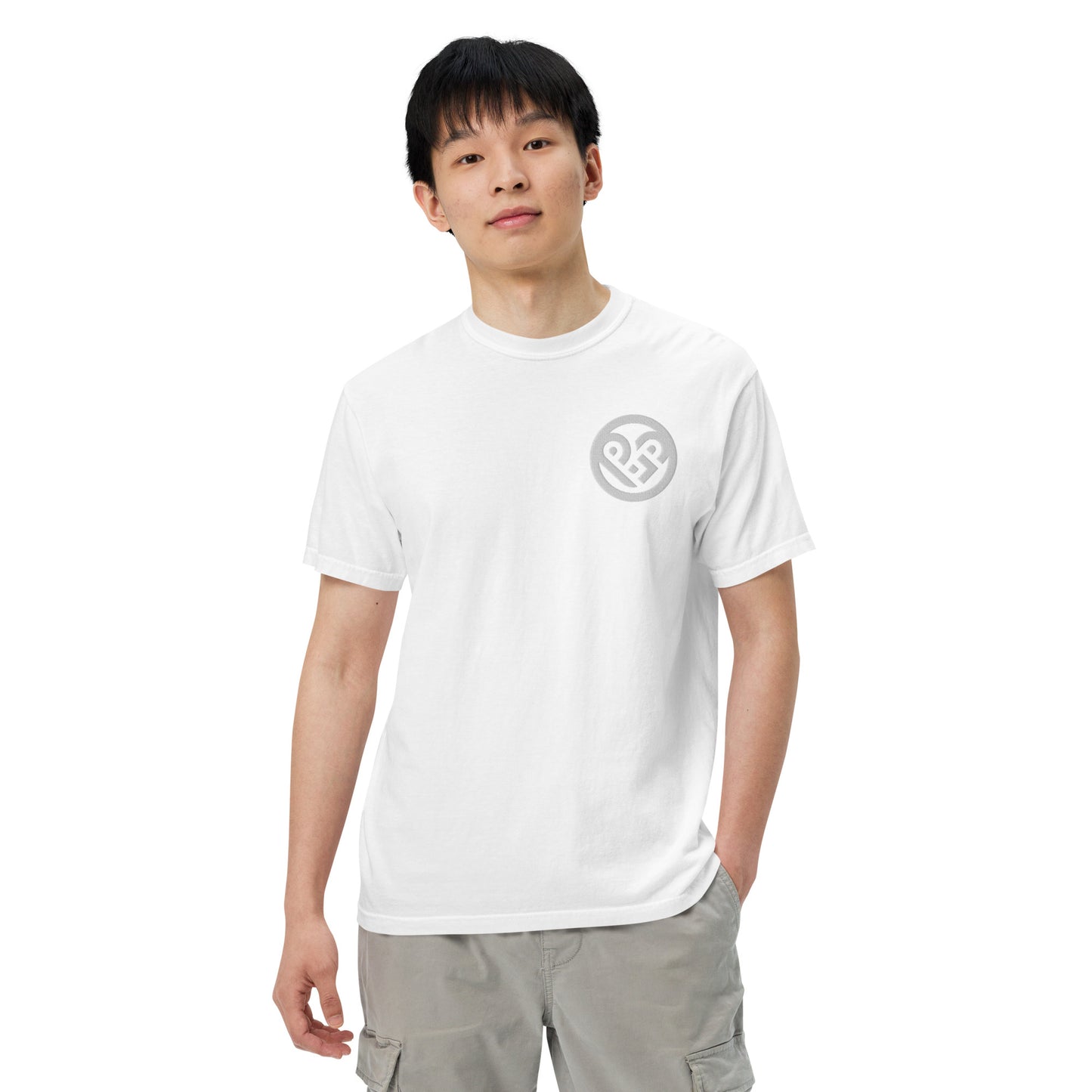 Playground Men’s garment-dyed heavyweight t-shirt Embroidered PG heart with Print on the Back