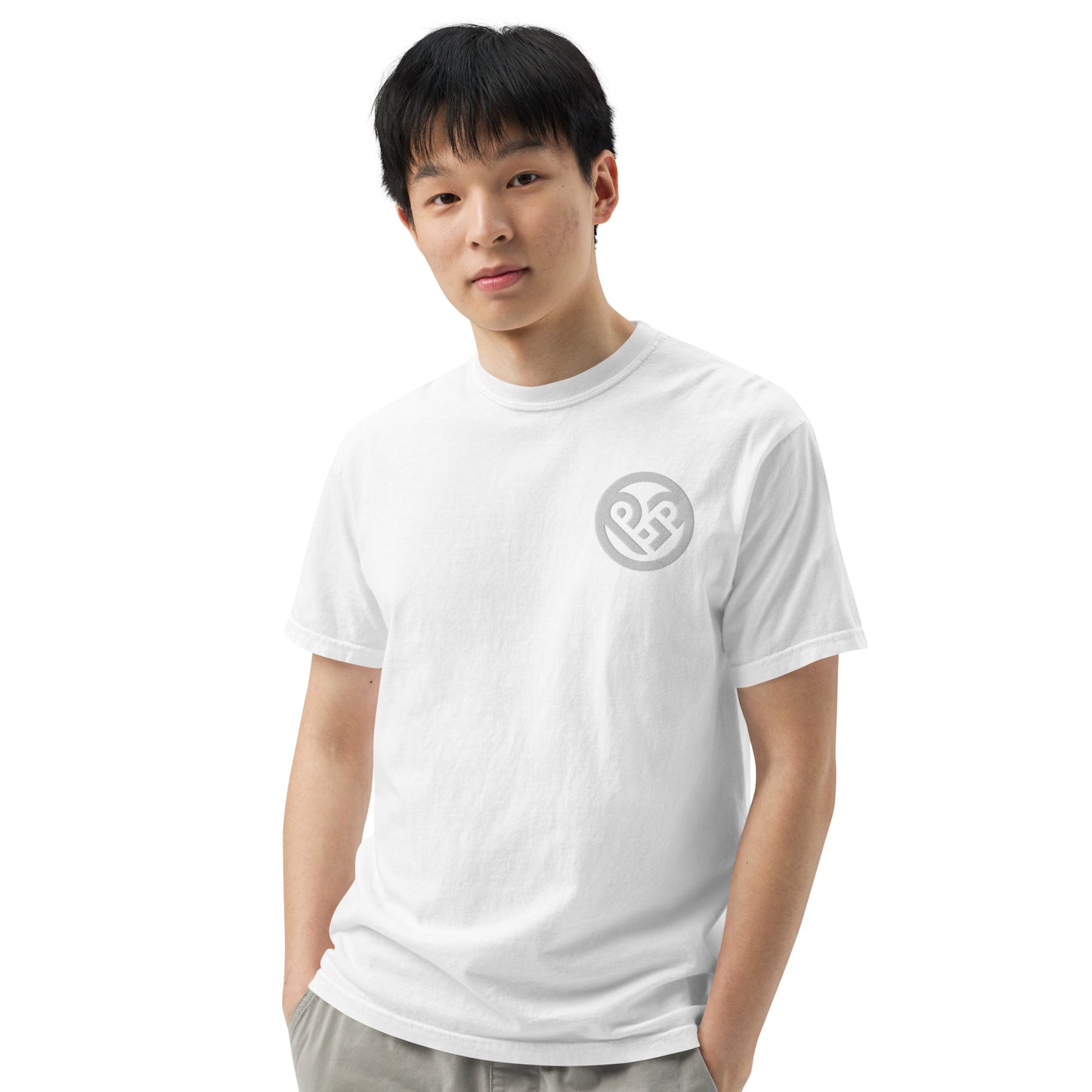 Playground Men’s garment-dyed heavyweight t-shirt Embroidered PG heart with Print on the Back
