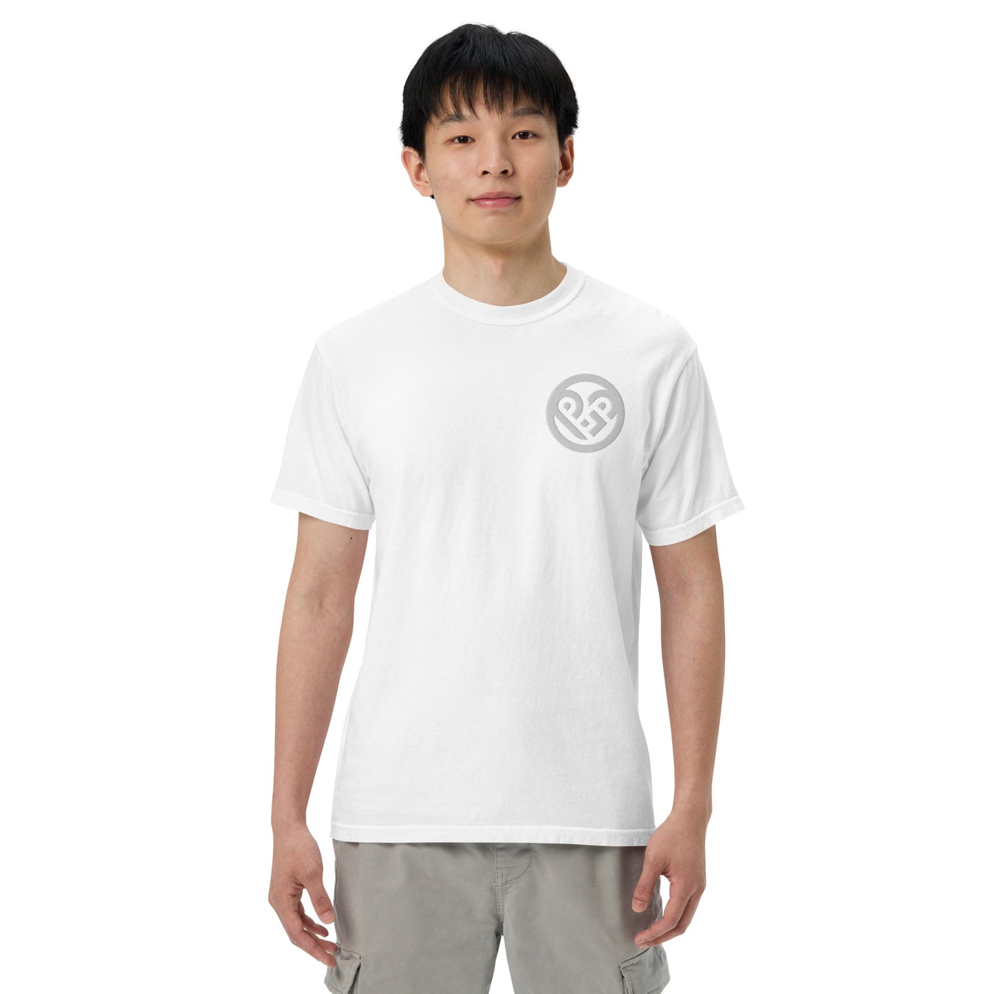Playground Men’s garment-dyed heavyweight t-shirt Embroidered PG heart with Print on the Back