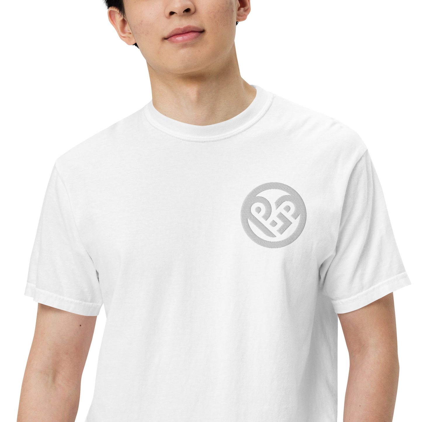 Playground Men’s garment-dyed heavyweight t-shirt Embroidered PG heart with Print on the Back