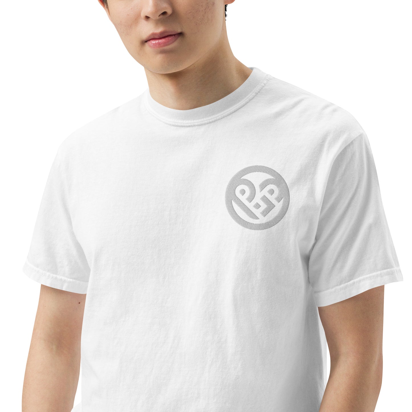 Playground Men’s garment-dyed heavyweight t-shirt Embroidered PG heart with Print on the Back