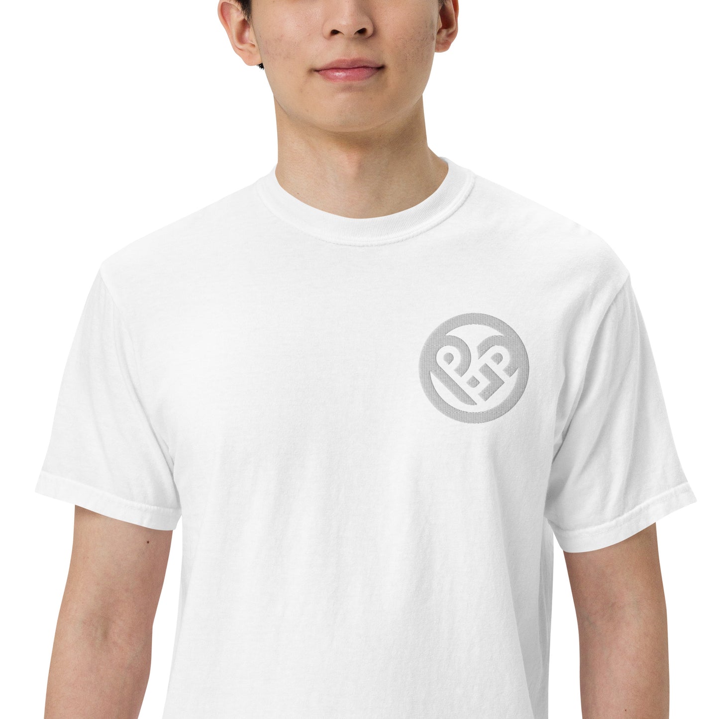 Playground Men’s garment-dyed heavyweight t-shirt Embroidered PG heart with Print on the Back